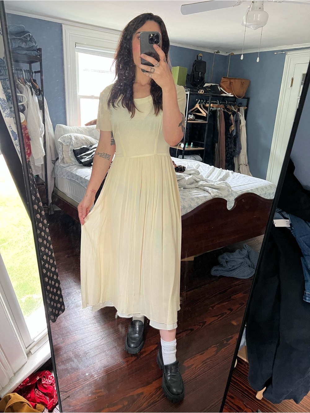Vintage 100% silk ivory cream midi dress wedding elopement bridal shower y2k 90s